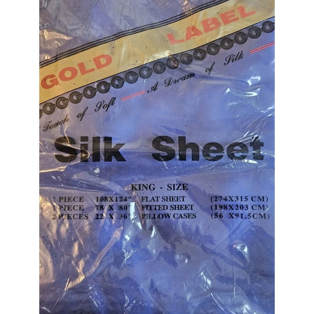 King Size Silk Sheet Set Peony Brand Gold Label Purple Vintage NOS